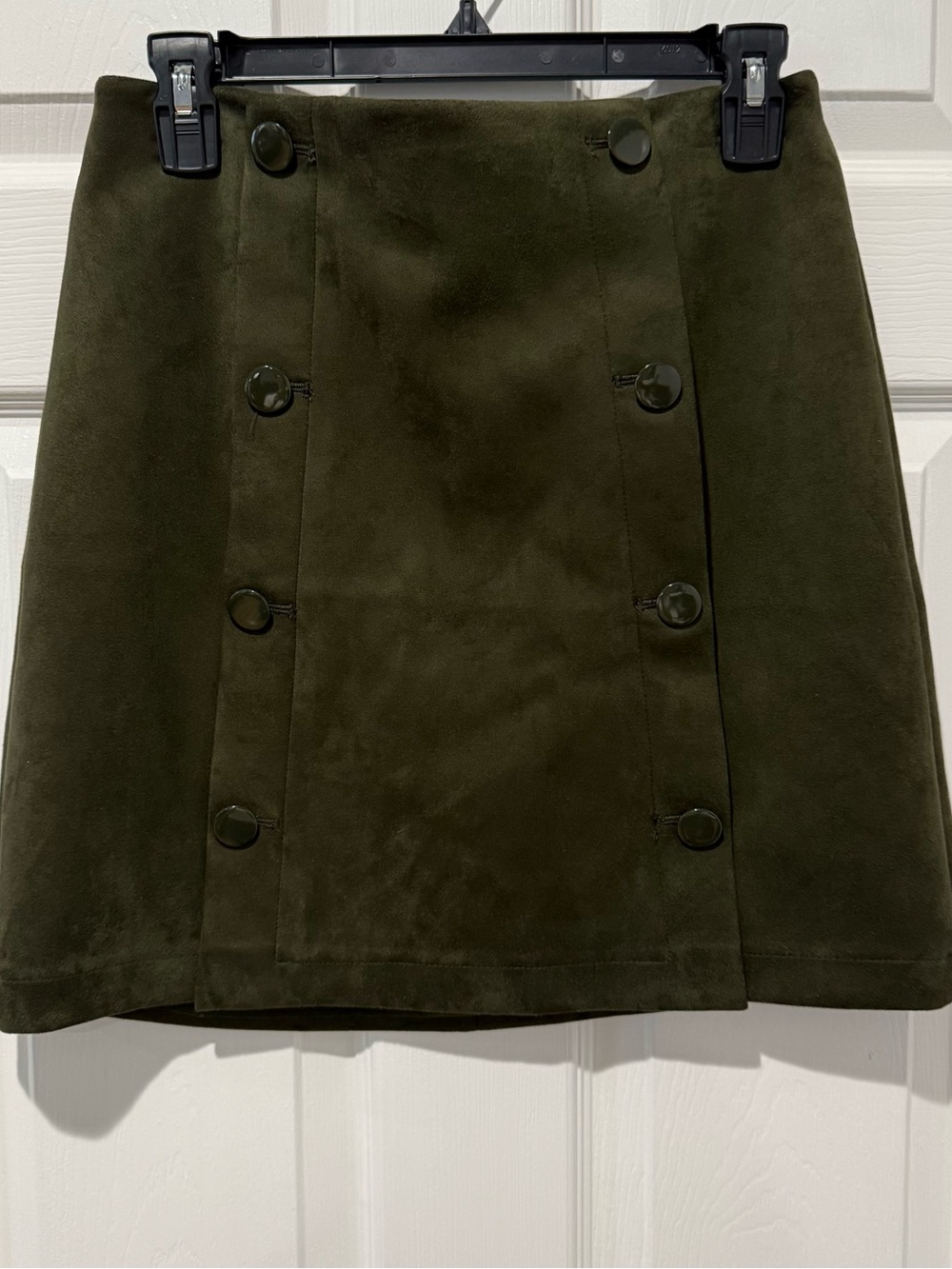 LOFT Olive Green Suede Mini Skirt with Double-Button Front